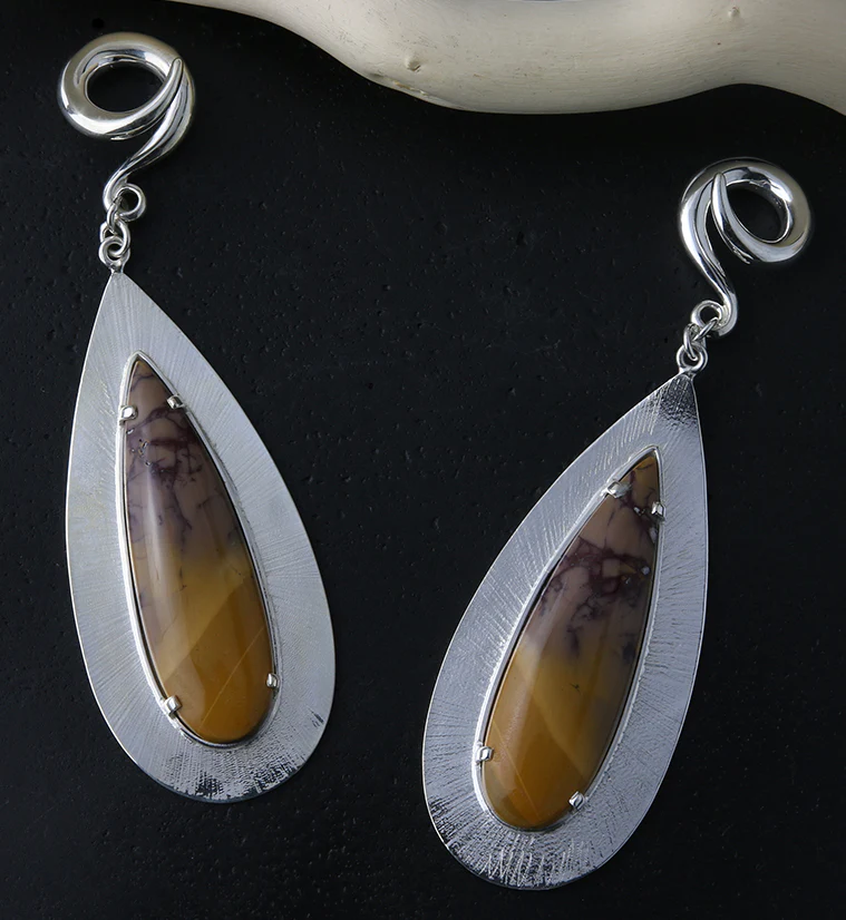 Score Mookaite Stone White Brass Ear Weights - Image 4