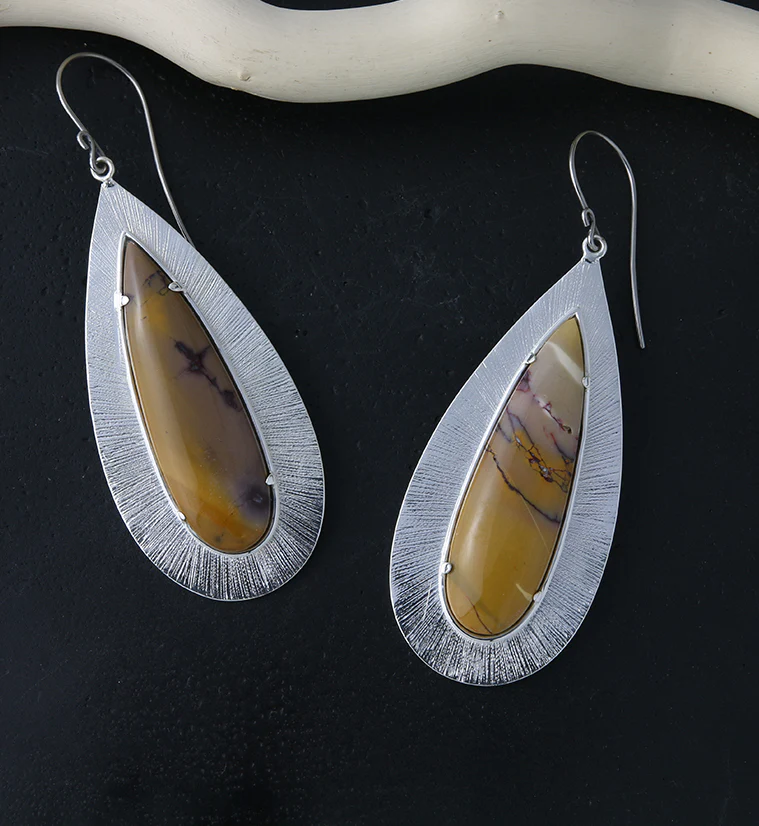 Score Mookaite Stone White Brass Hangers / Earrings - Image 2