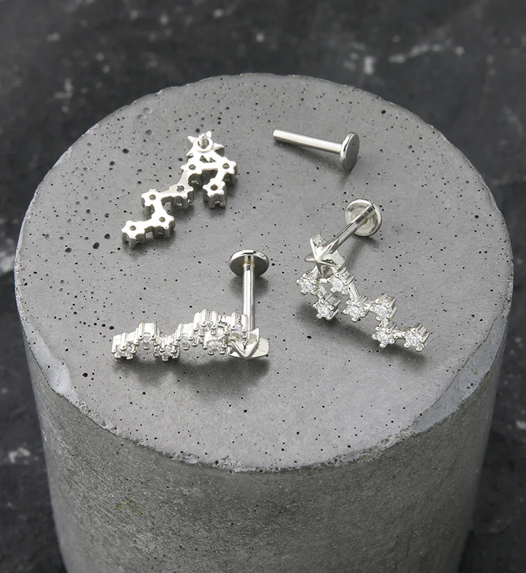 Scorpio Constellation Clear CZ Stainless Steel Internally Threaded Labret - Image 2