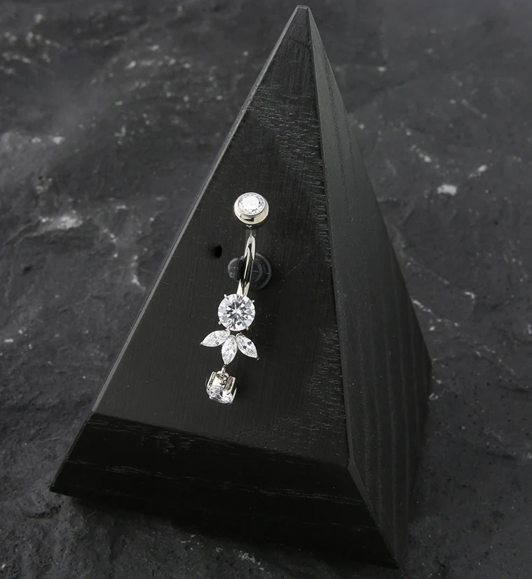 Sepal Dangle Clear CZ Internally Threaded Titanium Belly Button Ring - Image 2
