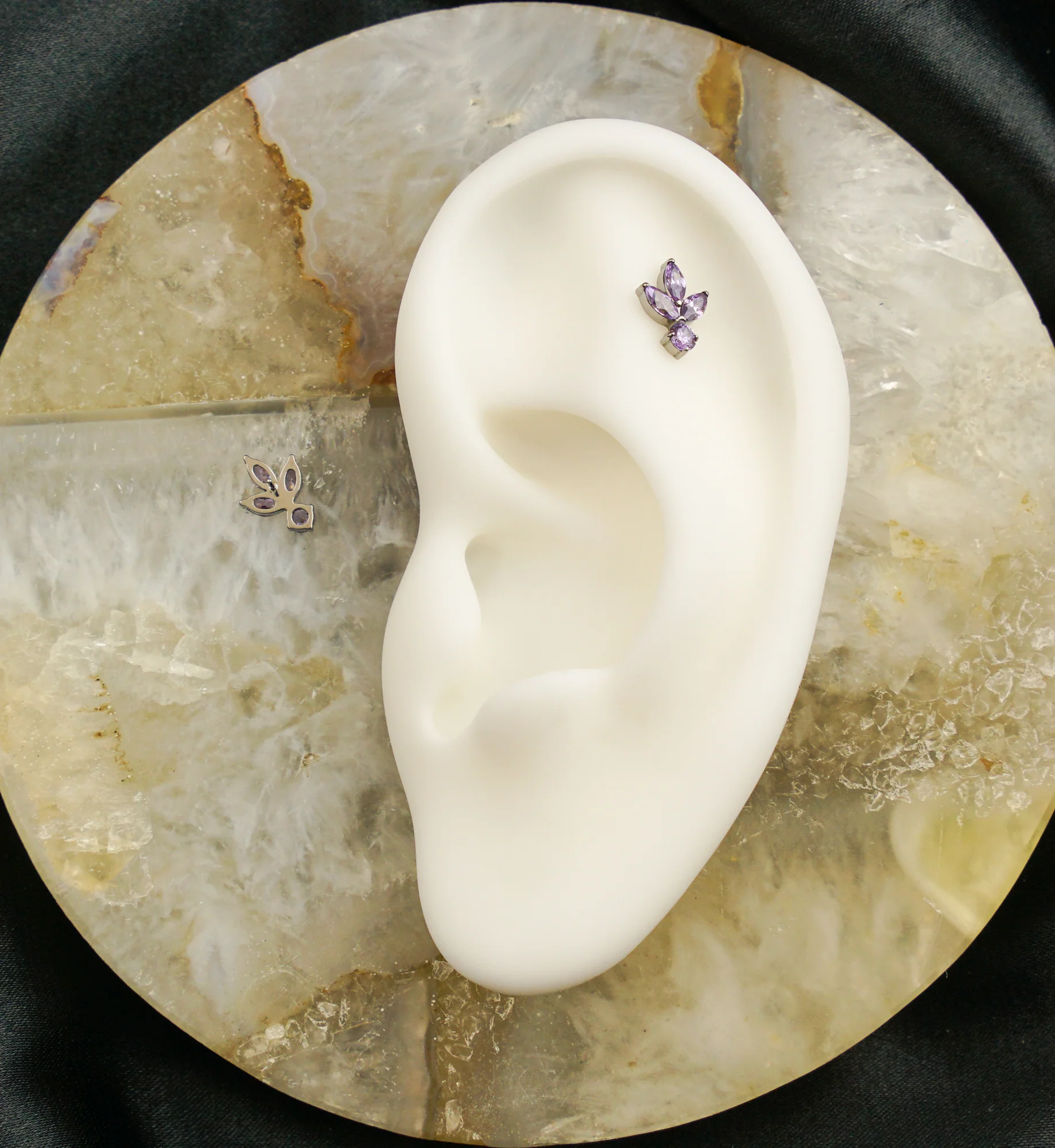 Sepal Leaf Purple CZ Threadless Titanium Top - Image 2