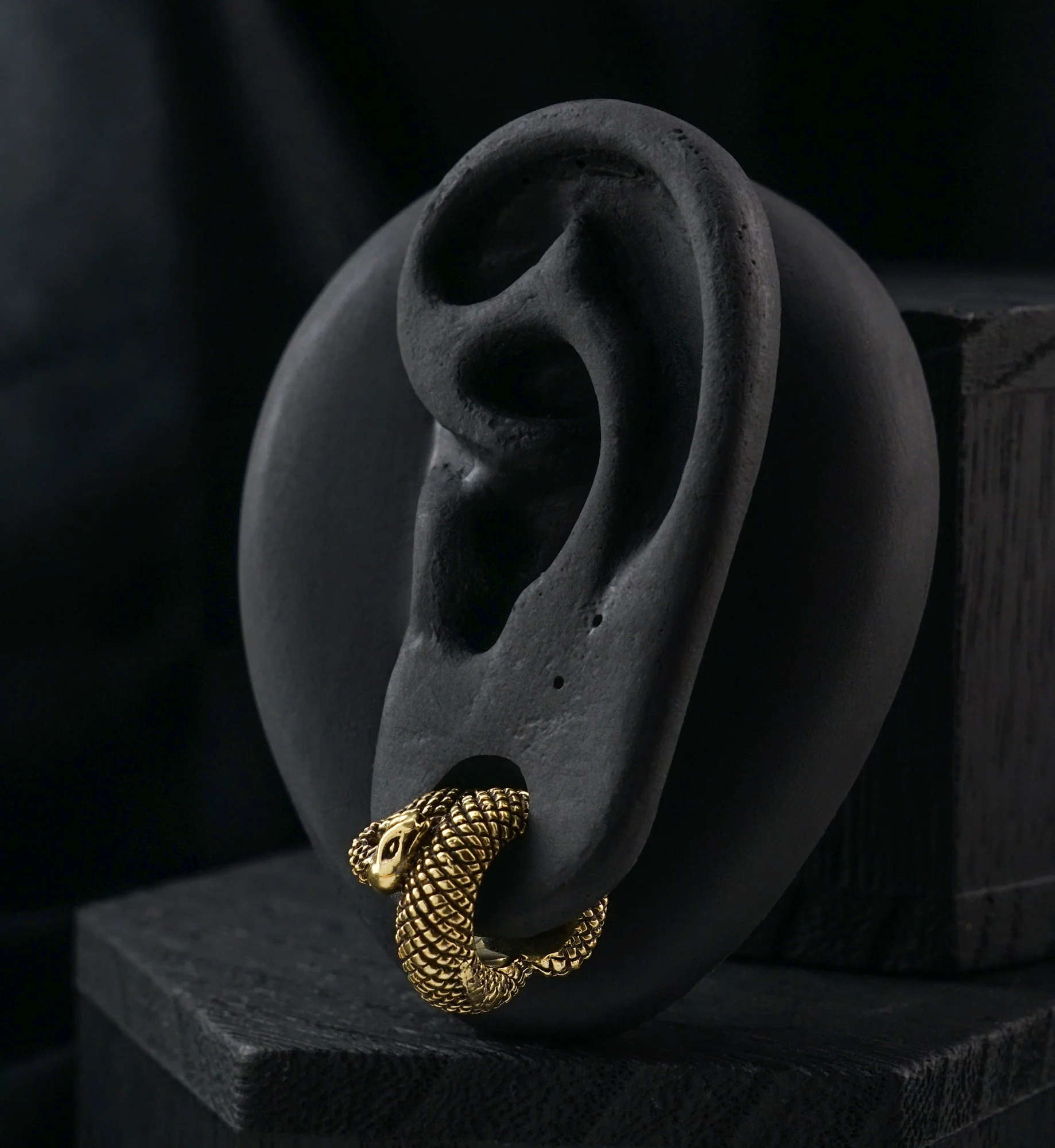 Serpent Coil Brass Hinged Stretched Ear Cuffs - Image 2