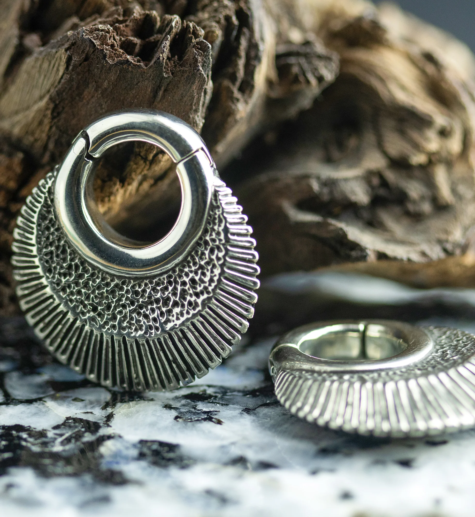 Shale White Brass Hinged Ear Weights - Image 2
