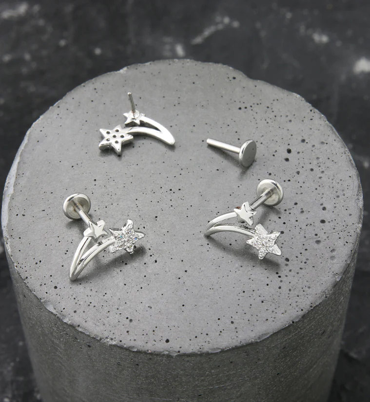 Shooting Star CZ Stainless Steel Threadless Labret - Image 2
