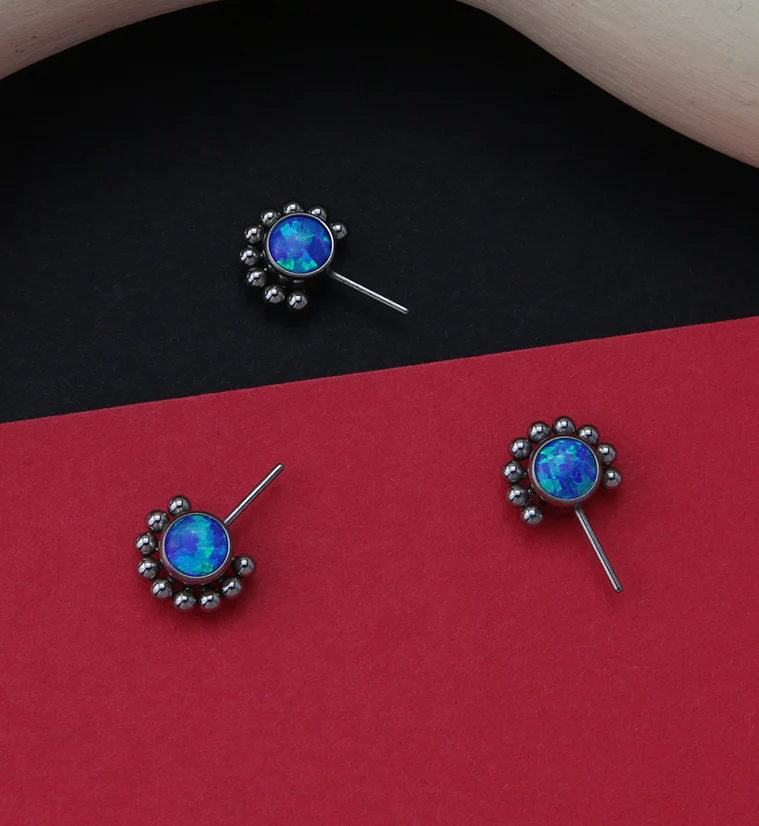 Side Facing Beaded Blue Opalite Titanium Threadless Top - Image 2