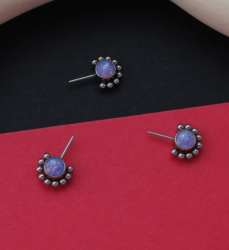 Side Facing Beaded Purple Opalite Titanium Threadless Top - Image 2