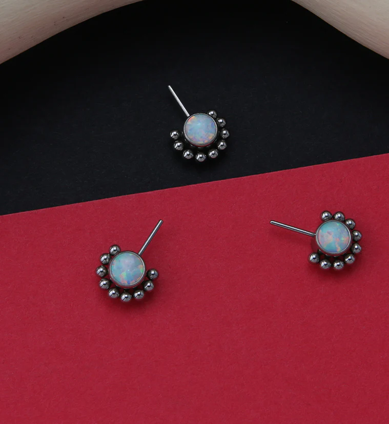 Side Facing Beaded White Opalite Titanium Threadless Top - Image 2