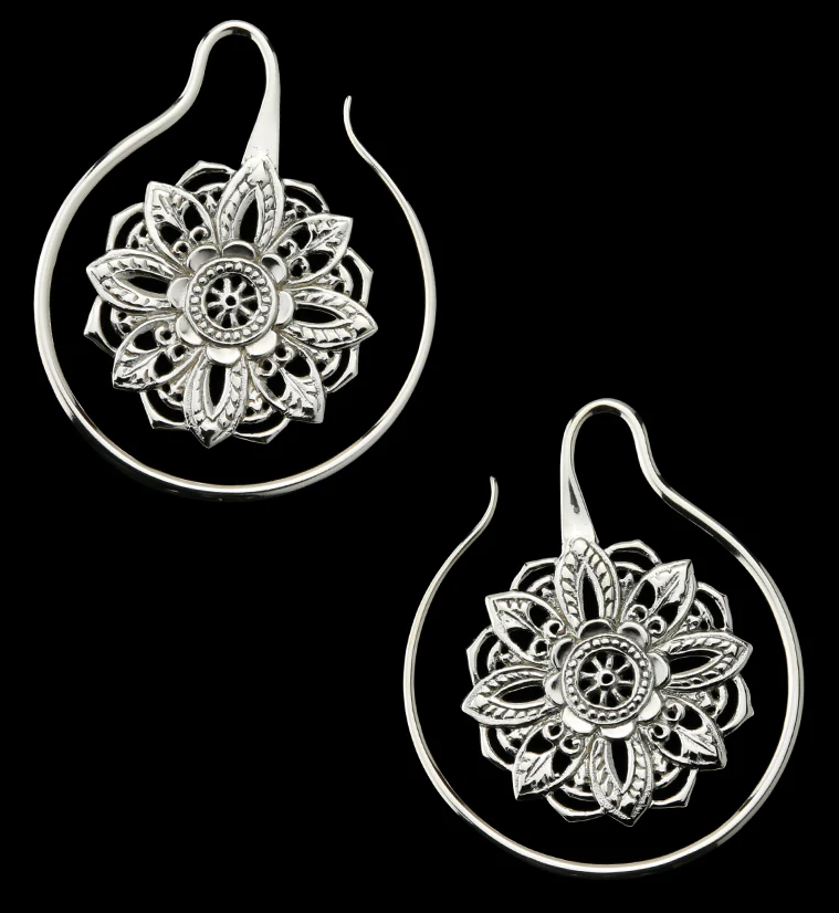 Silver Brass Mandala Ear Weights