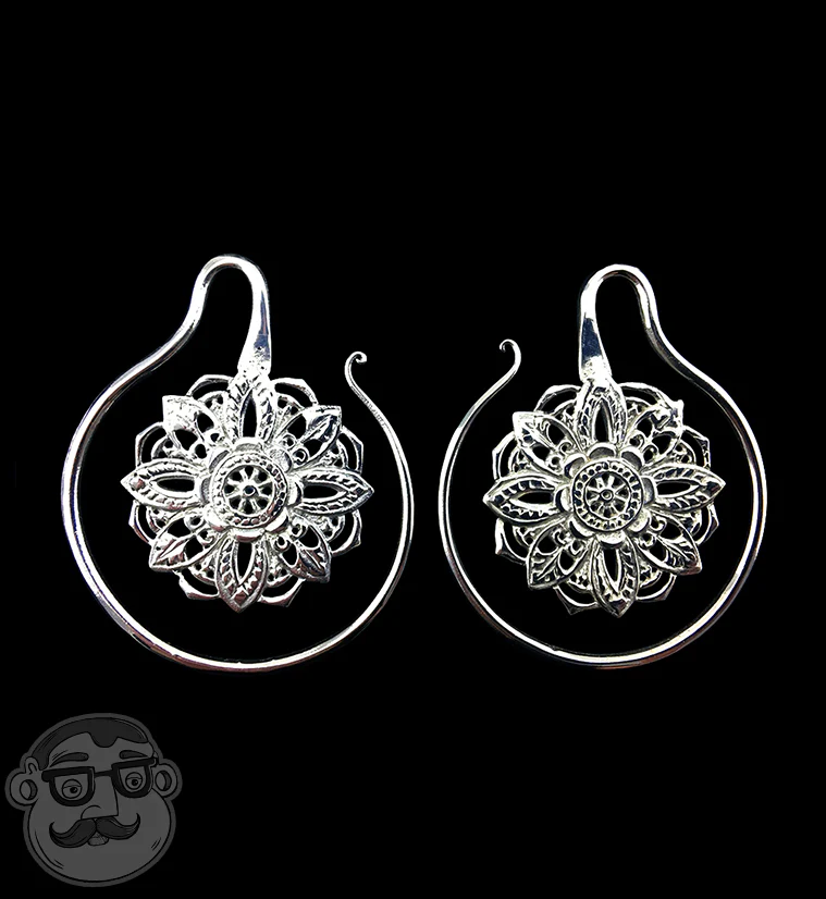 Silver Brass Mandala Ear Weights - Image 2