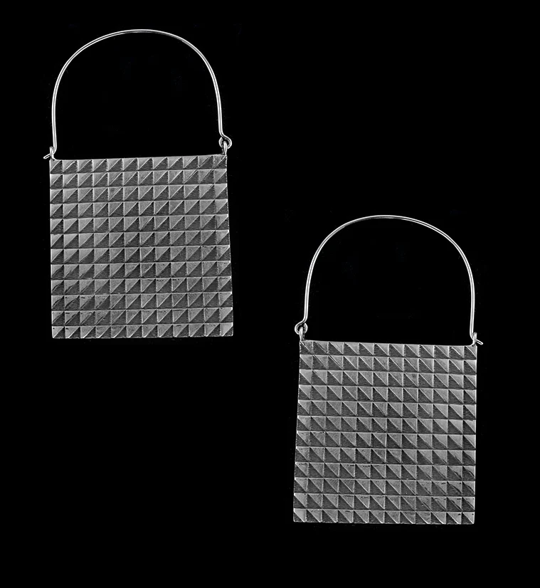 Silver Chequer Titanium Hangers - Earrings