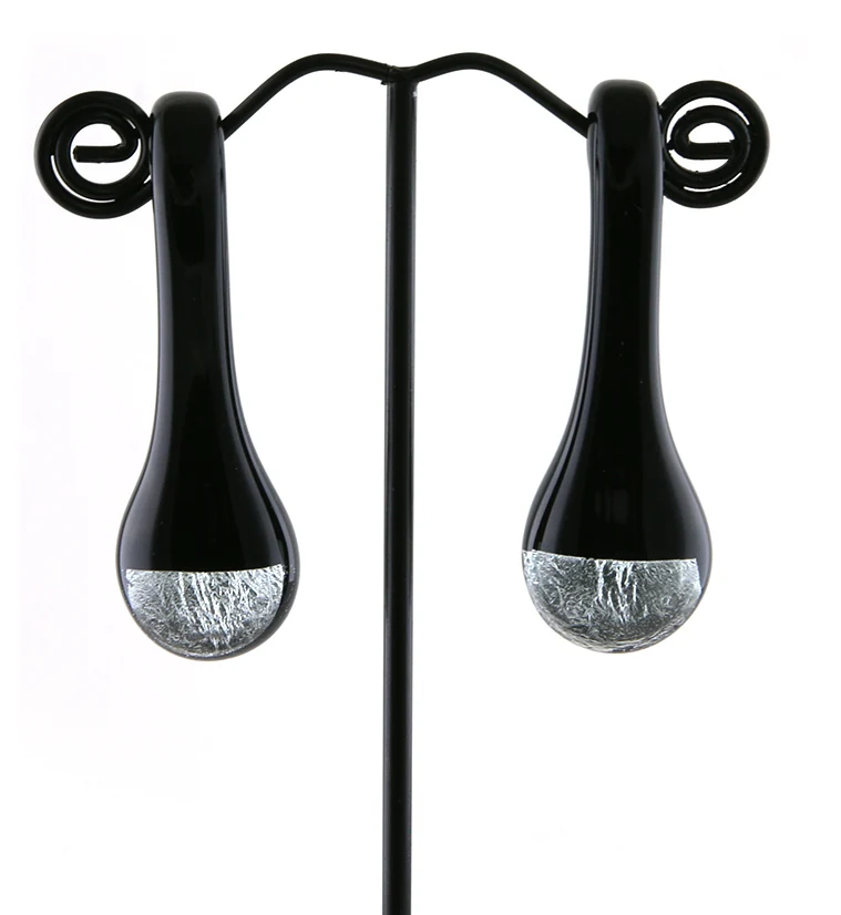 Silver Drip Glass Ear Weights