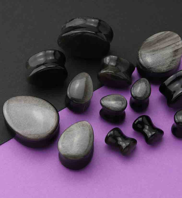 Silver Obsidian Teardrop Stone Plugs - Image 2