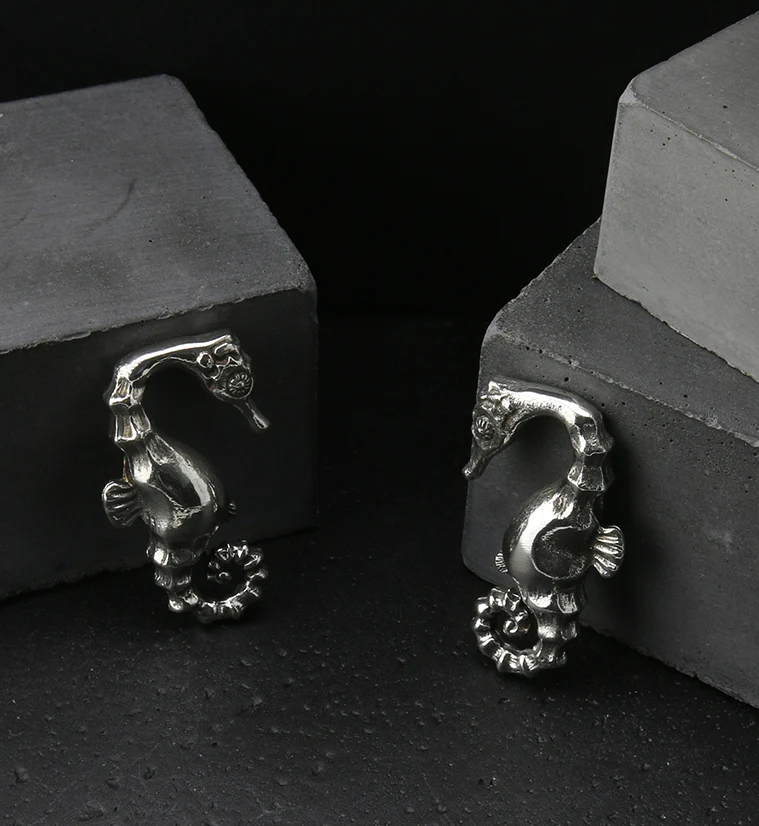 Silver Seahorse Ear Weights - Image 5