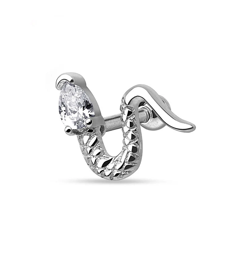 Silver Snake CZ Steel Tragus - Cartilage Barbell