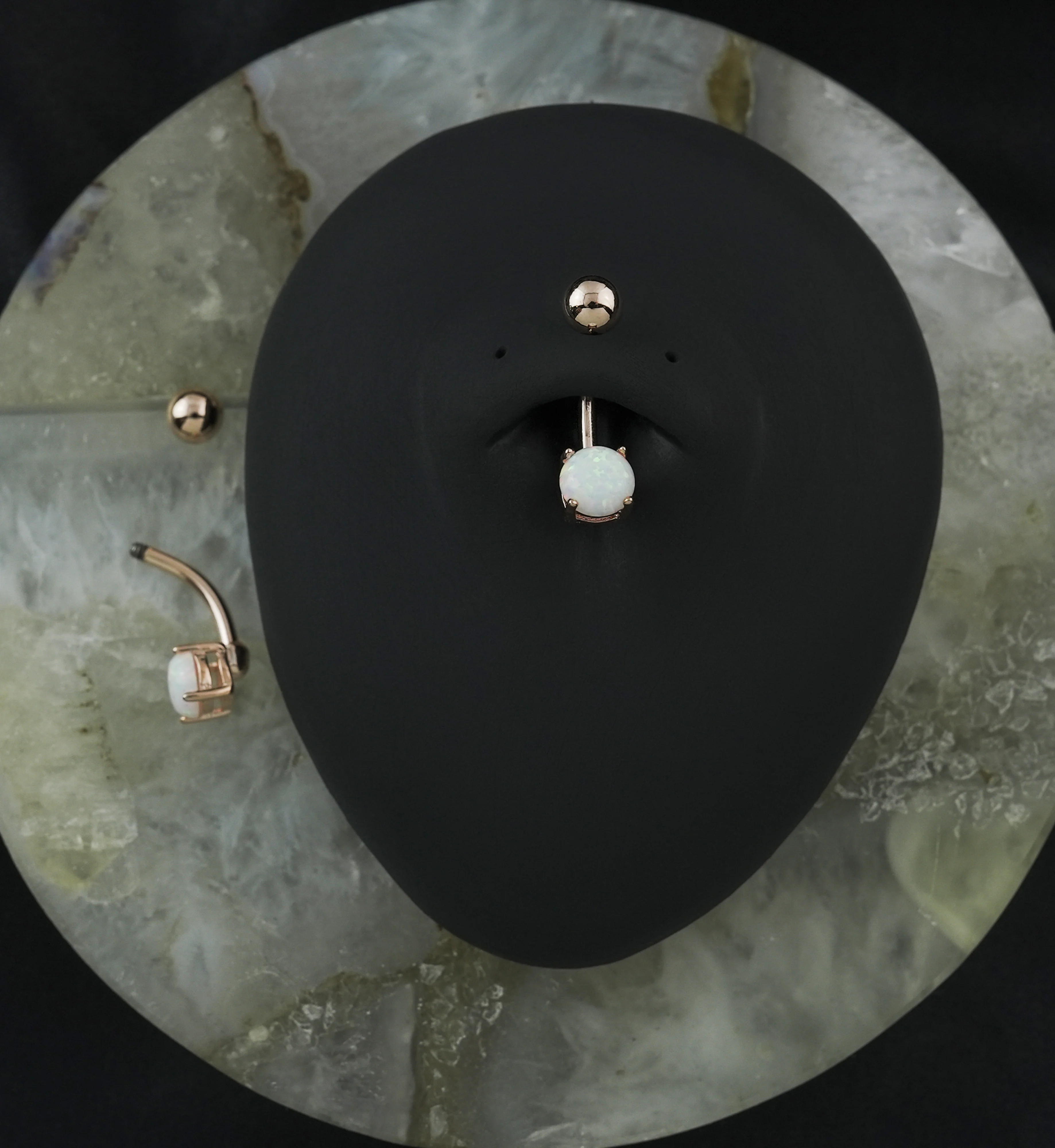 Rose Gold PVD Simple Opalite Stainless Steel Belly Button Ring - Image 2