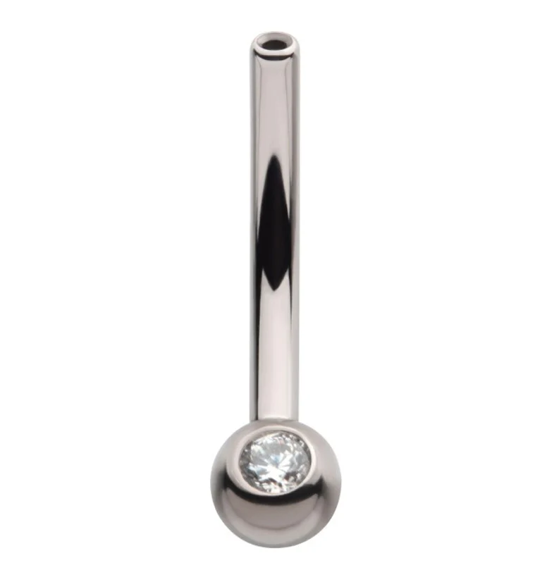 Single CZ Gem Titanium Curved Threadless Barbell - Image 3