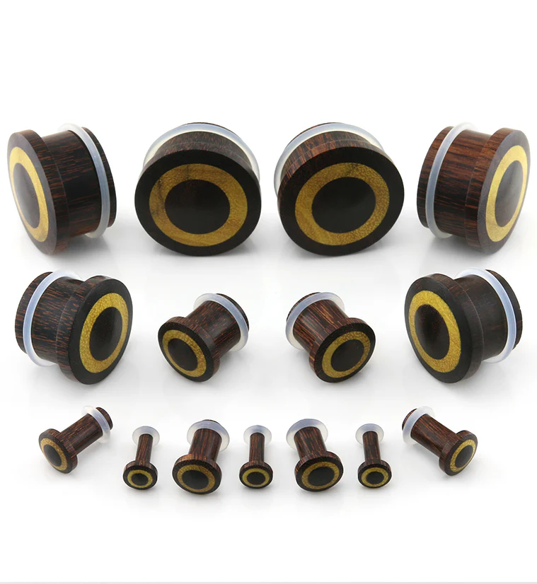 Single Flare Dark Tamarind Wood Plugs with Jackfruit Inlay - Image 2