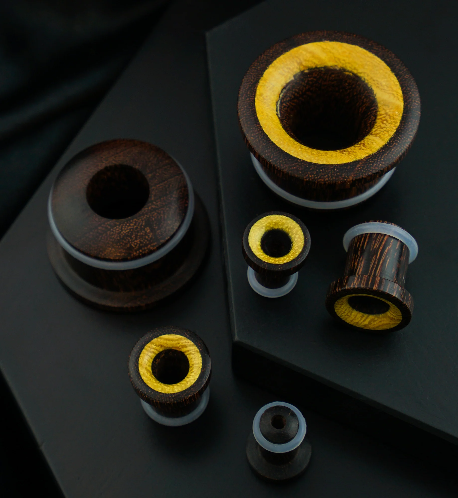 Single Flare Dark Tamarind Wood Tunnels with Jackfruit Inlay - Image 2
