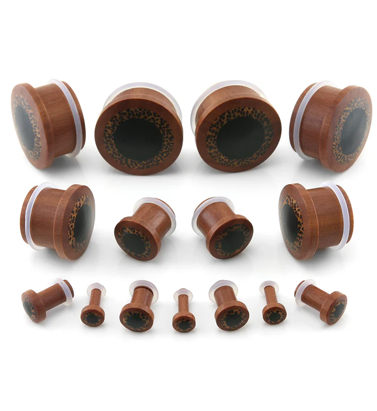 Single Flare Saba Wood Plugs with Coconut & Areng Inlay - Image 2