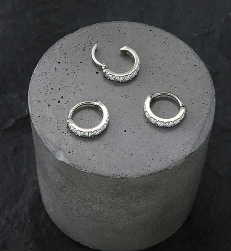 Single Square CZ Row Titanium Hinged Segment Ring - Image 2