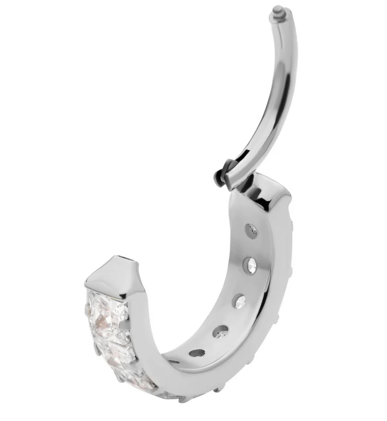 Single Square CZ Row Titanium Hinged Segment Ring - Image 3