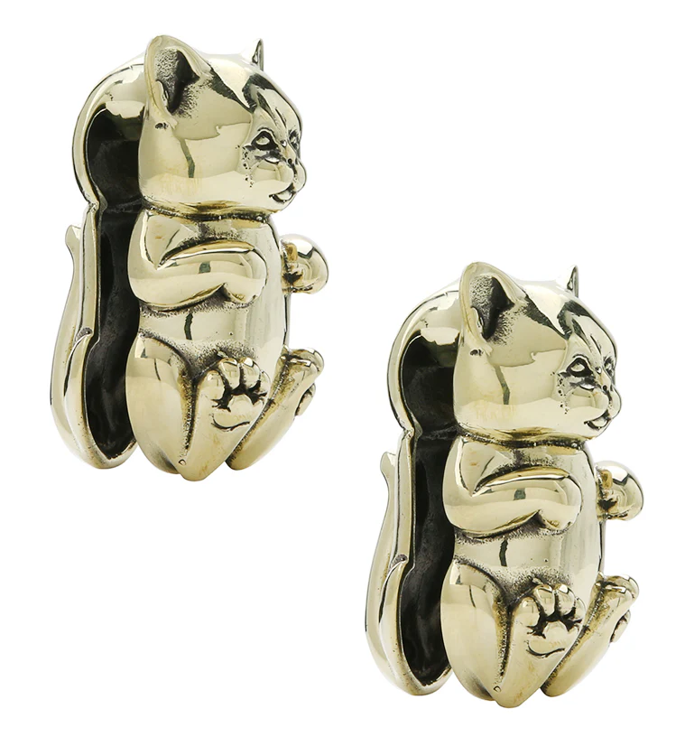 Sitting Cat Brass Ear Weights