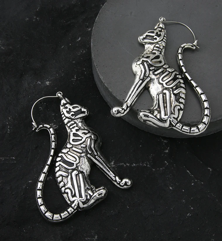 Skeleton Cat Stainless Steel Plug Hoops - Image 2