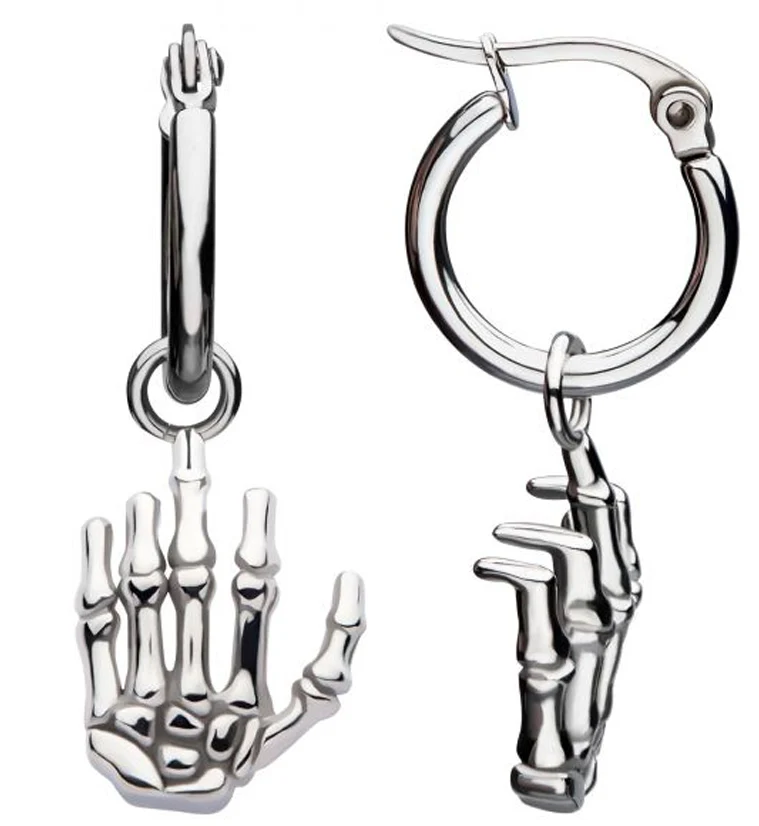Skeleton Hand Stainless Steel Hoop Earrings - Image 3