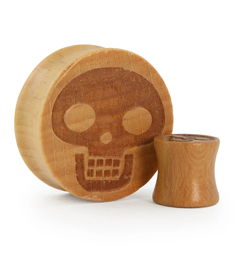 Skull Engraved Wood Plugs
