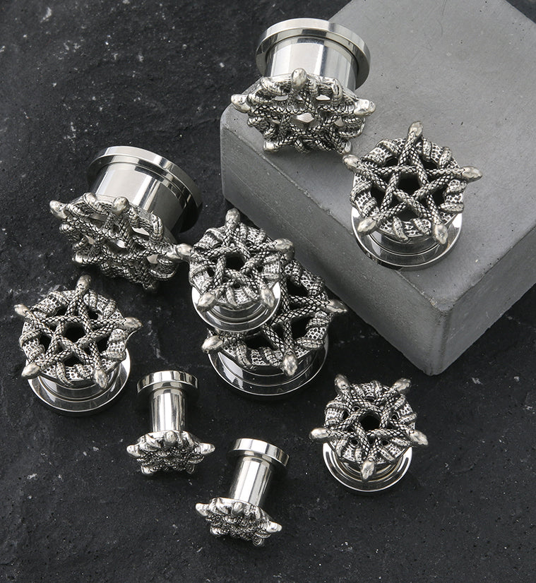 Snake Pentagram Stainless Steel Tunnel Plugs - Image 3