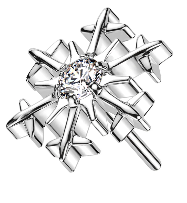 Snowflake Centered CZ Titanium Threadless Top