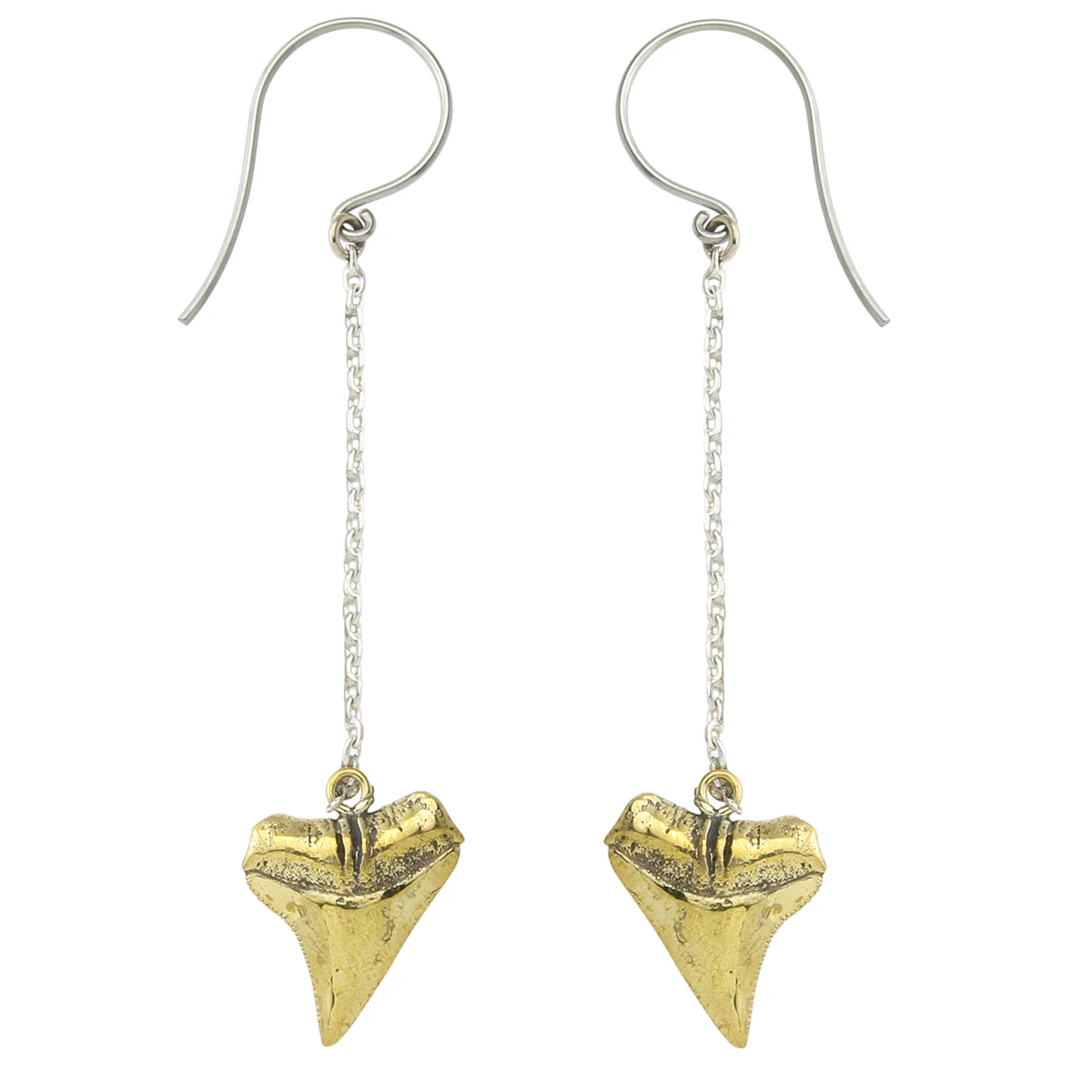 Shark Tooth Brass Dangle Chain Titanium Earrings