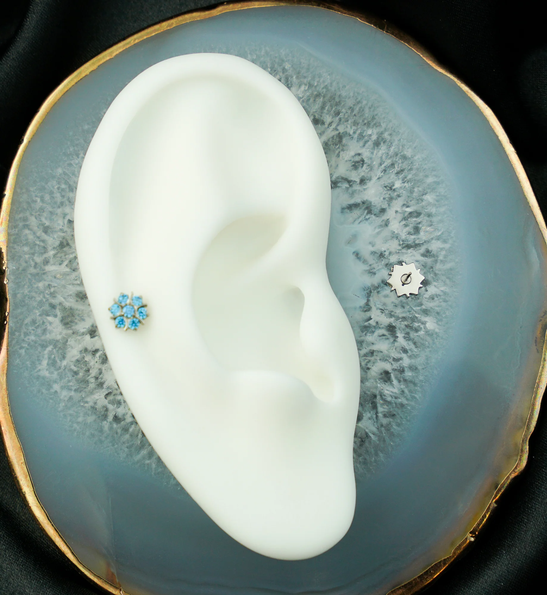 Solstice Flower Aqua CZ Titanium Threadless Top - Image 2