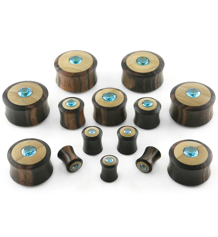 Sono - Crocodile Wood Plugs With Aqua CZ Gem Inlay - Image 2