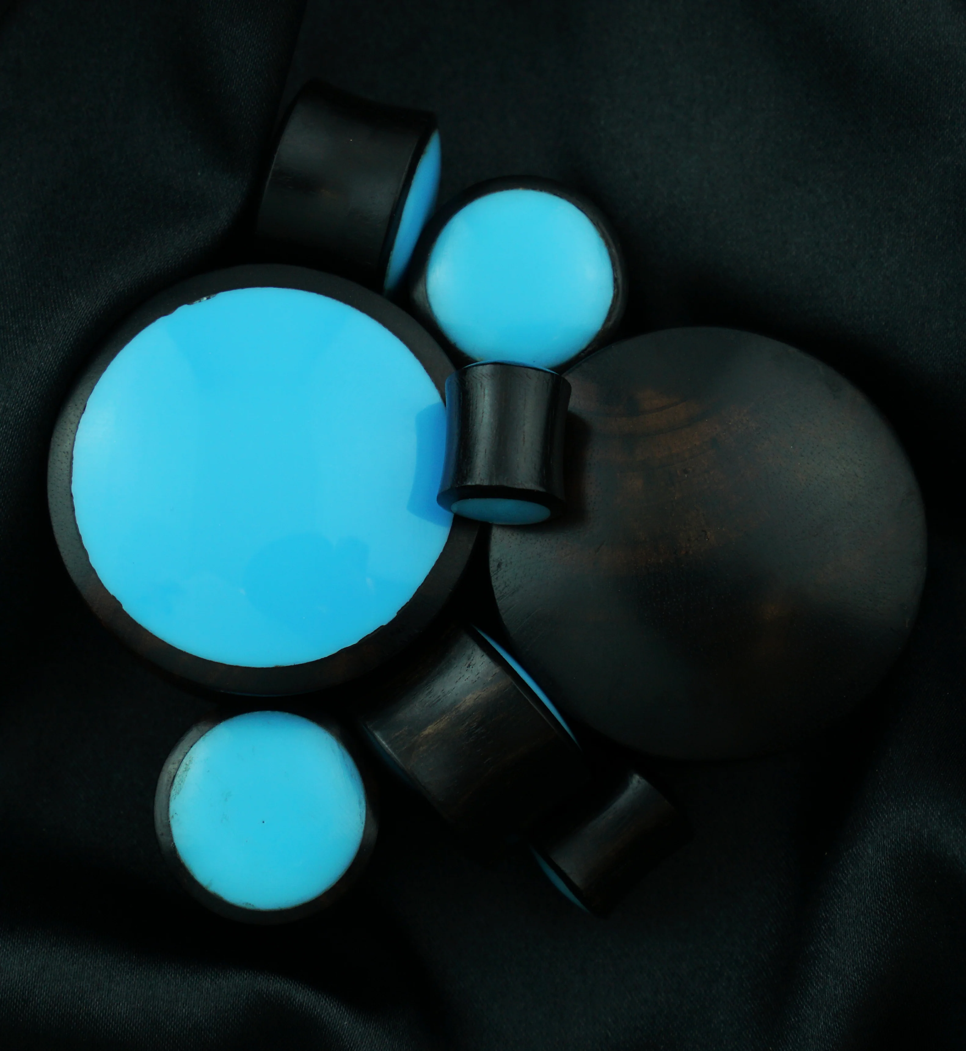 Areng Wood Plugs With Blue Resin Inlay - Image 4