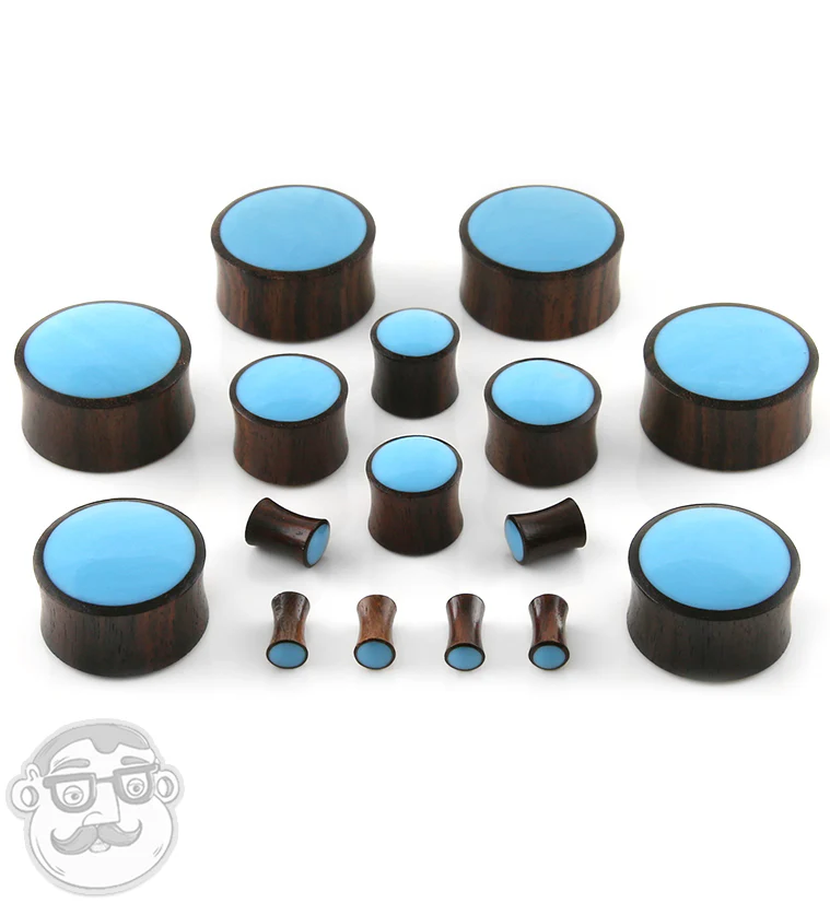 Areng Wood Plugs With Blue Resin Inlay - Image 7