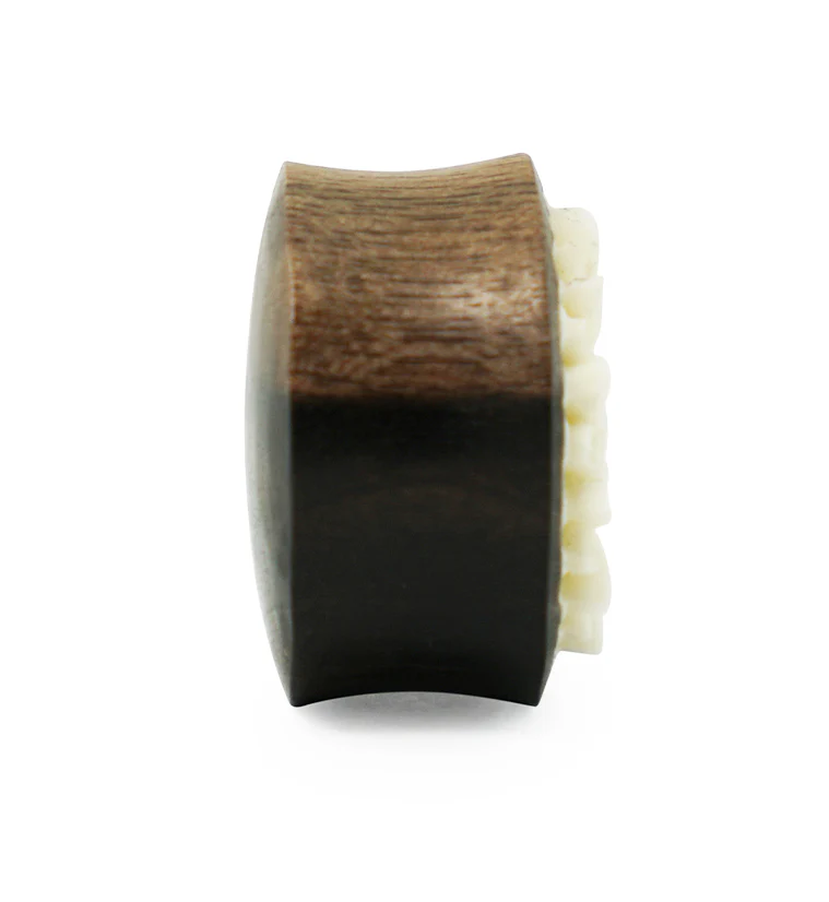 Areng Wooden Plugs With Carved Bone Daisy Flower Inlay - Image 5