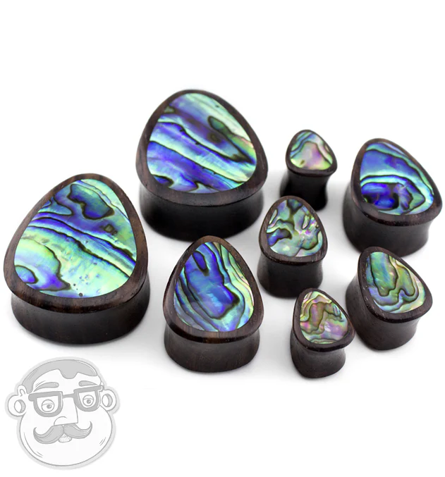 Sono Wood Teardrop Plugs With Abalone Shell Inlay - Image 2