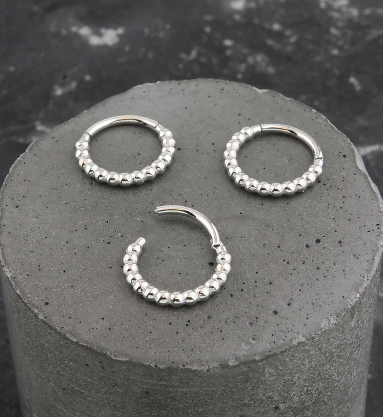 Spherical Beaded Stainless Steel Hinged Segment Ring - Image 2