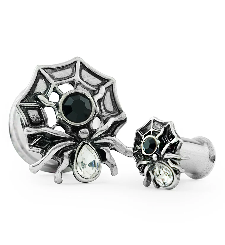 Spider On Web CZ Stainless Steel Double Flare Tunnels