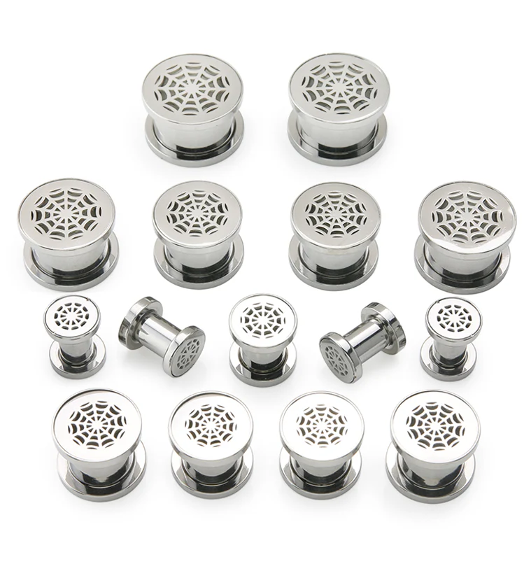Spider Web Stainless Steel Tunnel Plugs - Image 2
