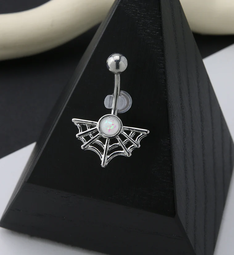 Spider Web White Opalite Belly Button Ring - Image 2