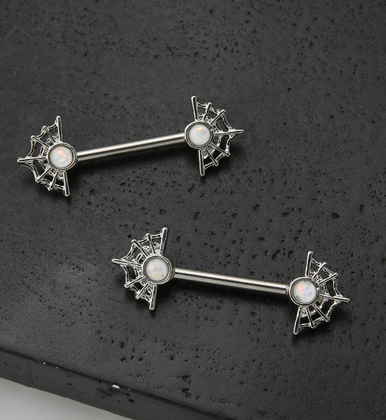 Spider Web White Opalite Nipple Barbell - Image 2