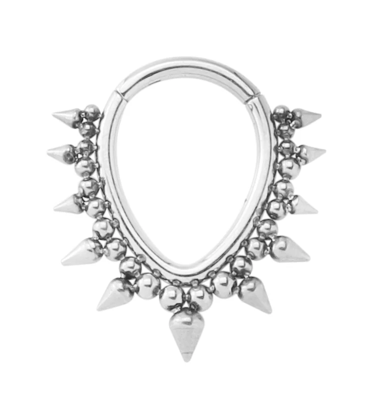 Spike Bead Teardrop Stainless Steel Hinged Segment Ring