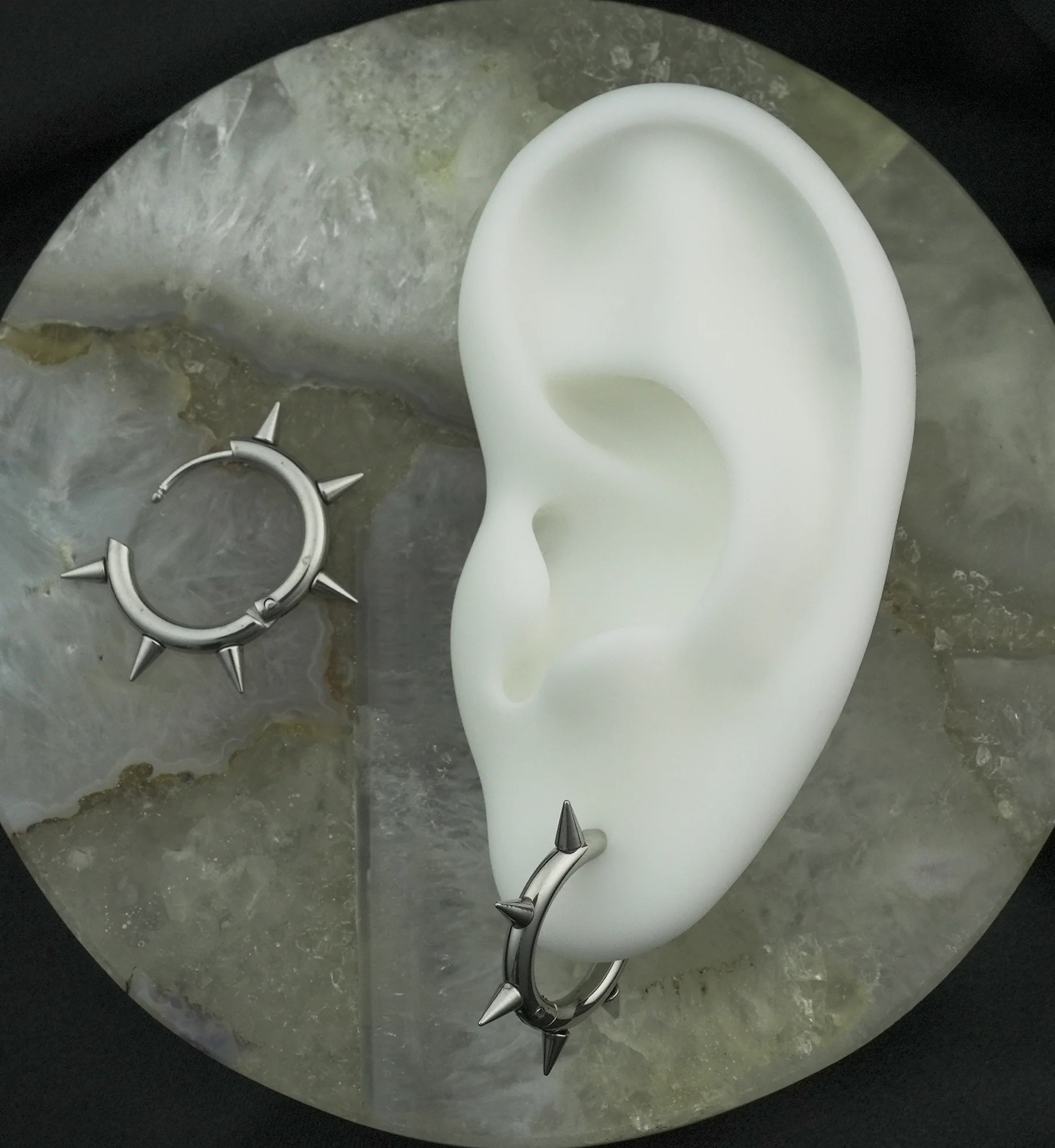 Spikes Stainless Steel Hinged Hoop Huggie Earrings - Image 2