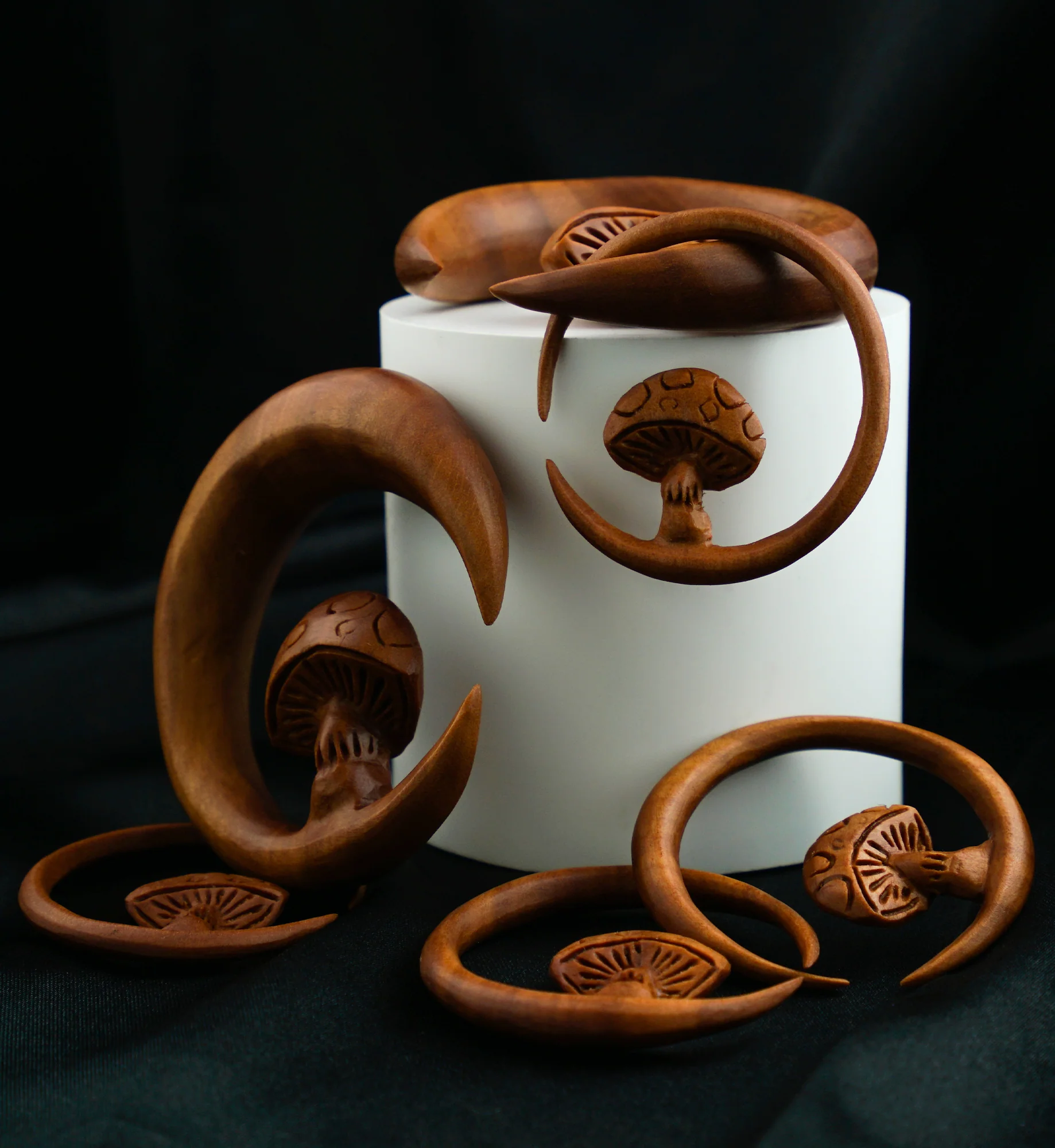 Mushroom Saba Wood Hoop Hangers - Image 2