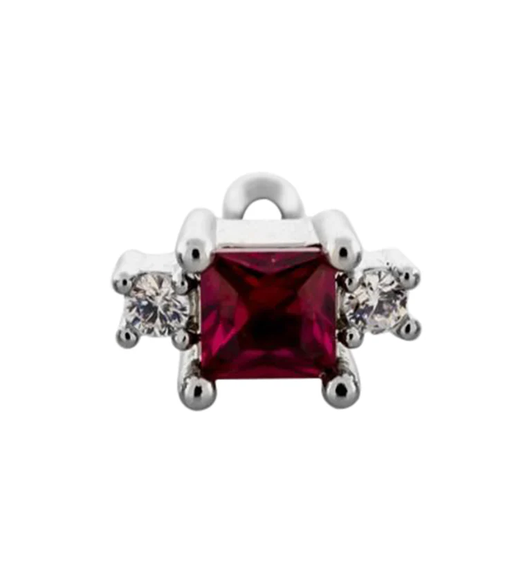 Square Dark Pink CZ Cartilage Barbell