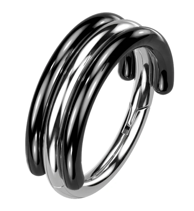 Stacked Black And White Titanium Hinged Segment Ring