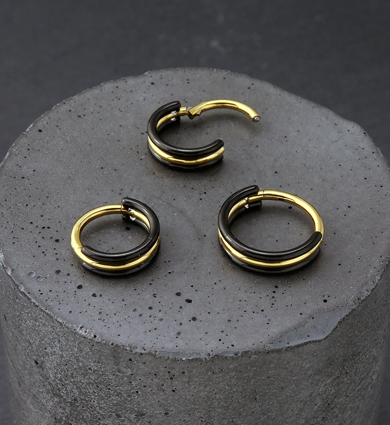 Stacked Black And Yellow Titanium Hinged Segment Ring - Image 2