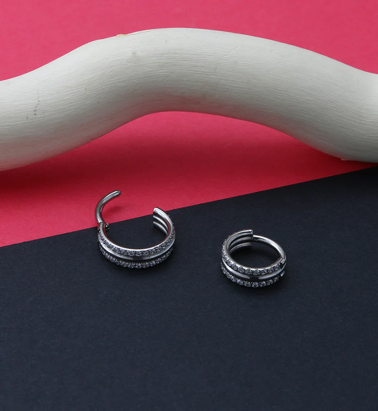 Stacked Double Core CZ Titanium Hinged Segment Ring - Image 2